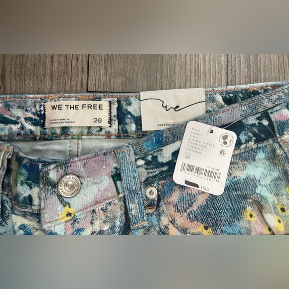 Free People Tennessee Low Rise Illusion Jeans Floral Canvas Paint Splatter Sz 26 - Picture 3 of 10